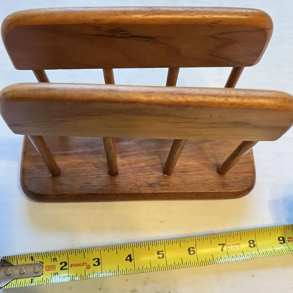 Vintage Wooden Teak Napkin Mail Holder w/ Spindles-Country Kitchen * Granny Core